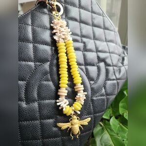 Custom Bag Charm In Sunshine Yellow With Goldtone Bee Pendant